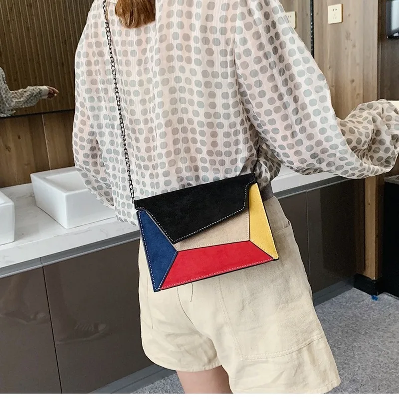 

Retro Matte Patchwork Crossbody Bags for Women Small Chains Strap Shoulder Bag Lady Small Flap Criss-cross Bag Handbag for Women