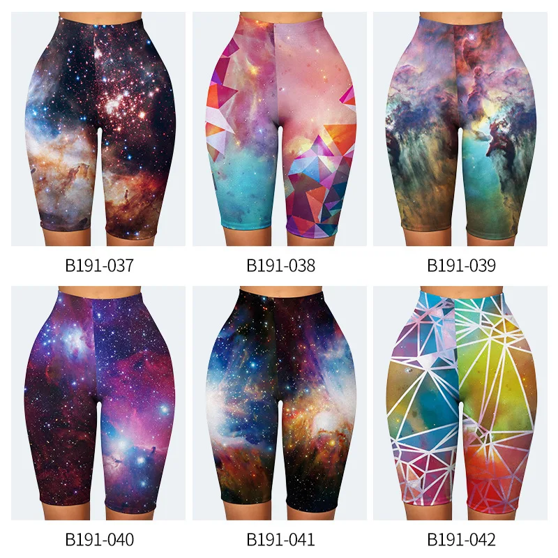 

New Sexy Star Galaxy Plaid Prints Women Shorts Elastic Slim Fitness Sport Gym Workout Push Up Knee-Length Leggings Yoga Pants