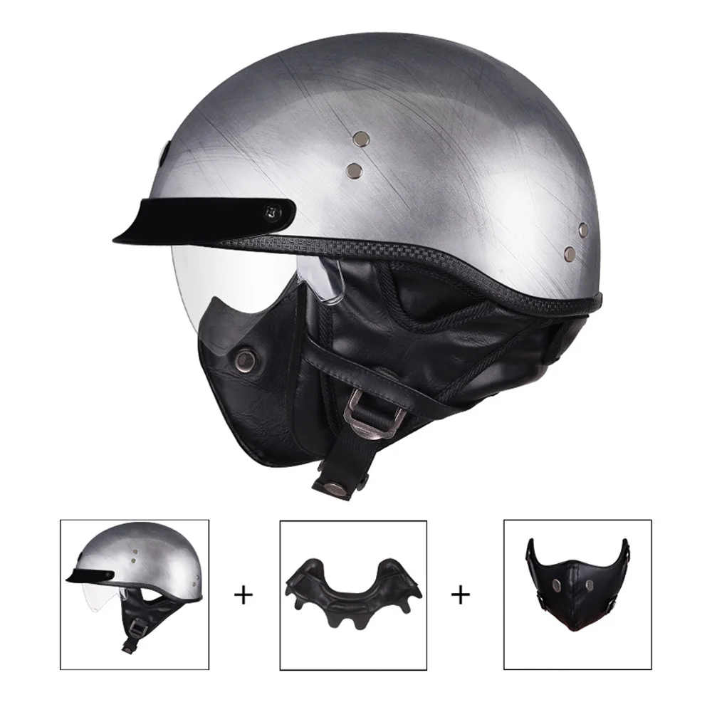 Мотоциклетный шлем с открытым лицом и кожаным шлемом немецкий стиль полушлемы