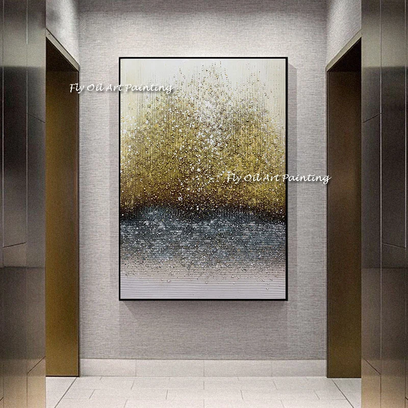 

100% handmade gold gray thick oil painting abstract painting modern home room decoration large wall art grey painting as a gift