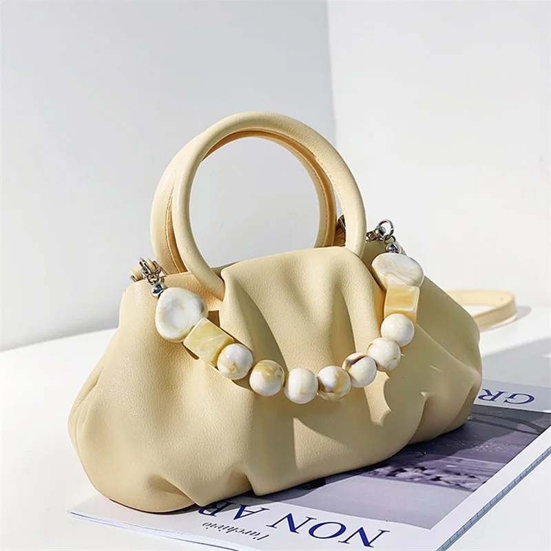 

Solid Color Pleated Cloud Bag Soft Leather Shoulder Bags for Women 2021 Women's Designer Luxury Handbag Female Travel Tote Bag