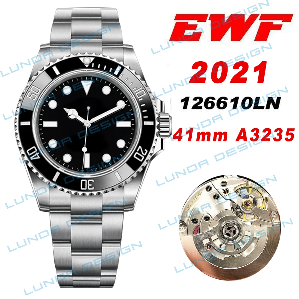 

41mm 2021 EWF A3235 Automatic Mens Watch Black Ceramics Bezel Black Dial 904L Steel Bracelet Best Version Watches TRX Puretime