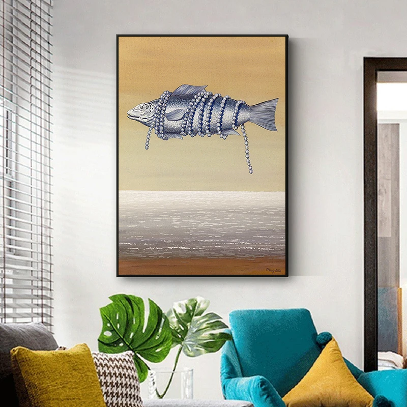 

Pearl Fish and tree Big stone on the beach Oil paiting Posters and Prints Wall Pictures for Living Room Decoration Home Decor