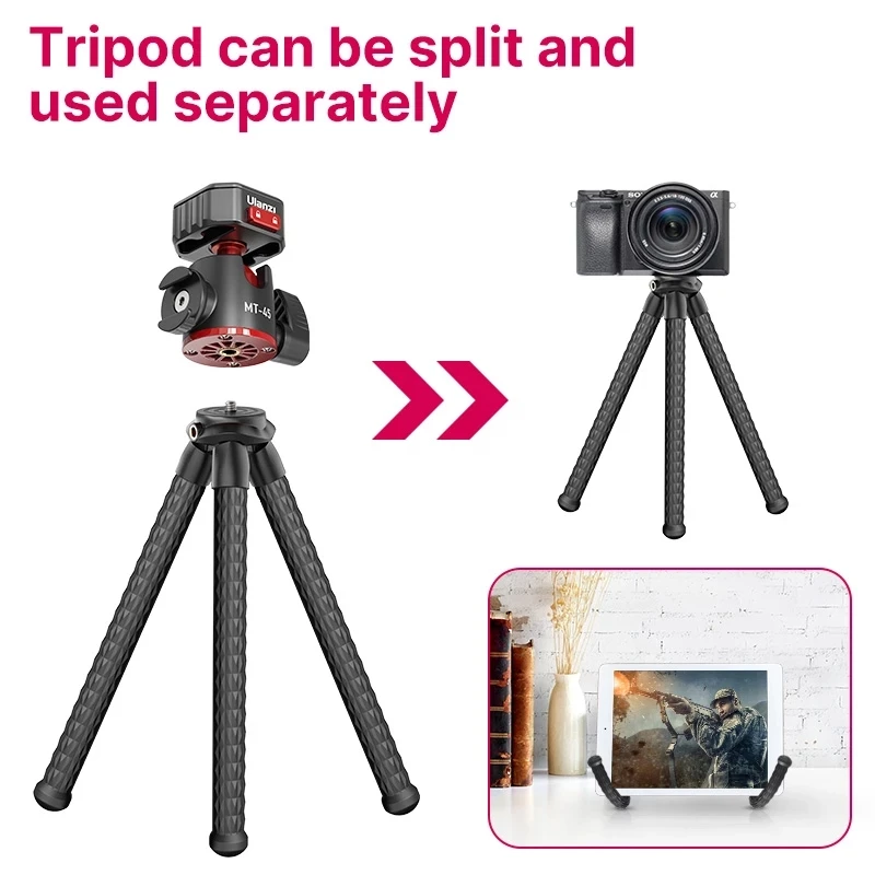 

Ulanzi MT 45 Flexible Tripod Extendable with Cold Shoe for GoPro 10 9 DSLR Smartphone iphone 13 pro max Action Camera Tripod