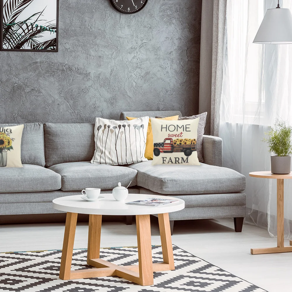 

4pcs Sunflower Farm-themed Linen Pillowcase Creative Flower Linen Pillowslip