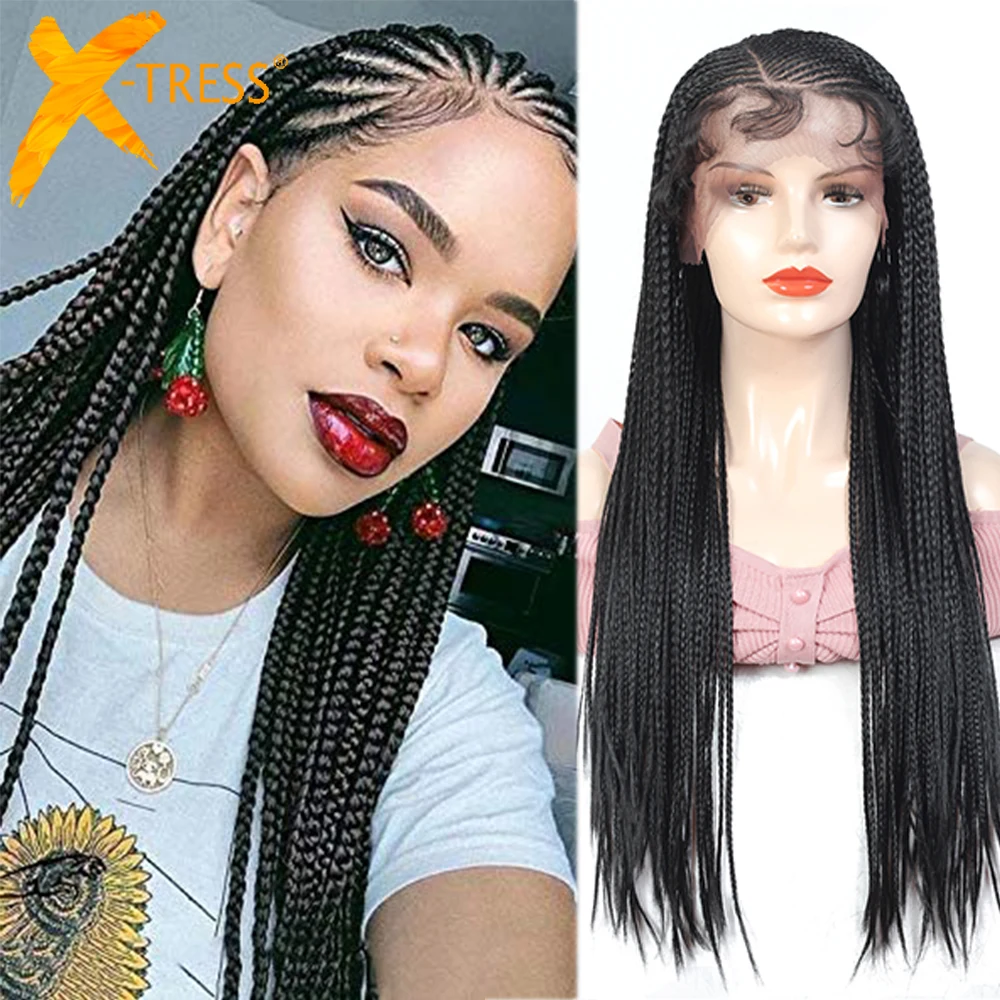 

Synthetic Lace Front Braided Wigs For Black Women 13X4 Lace Frontal Hair Wig With Baby Hair Natural Box Cornrow Braids X-TRESS