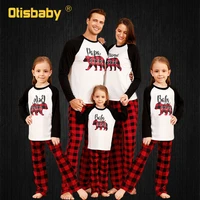 cotton soft christmas family matching outfits sister brother father mother kids family look bear print warm t shirt plaid pants