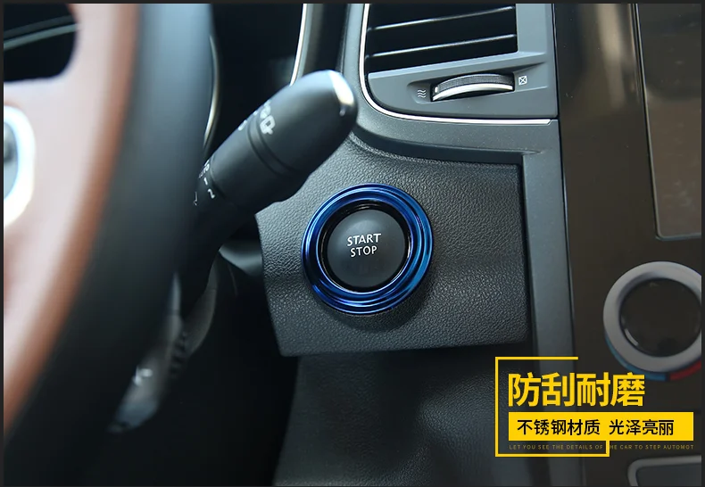 

car stainless steel lamp key start engine Engine Start Stop Ignition Key Ring cover for Renault Koleos Samsung QM6 2017 2018