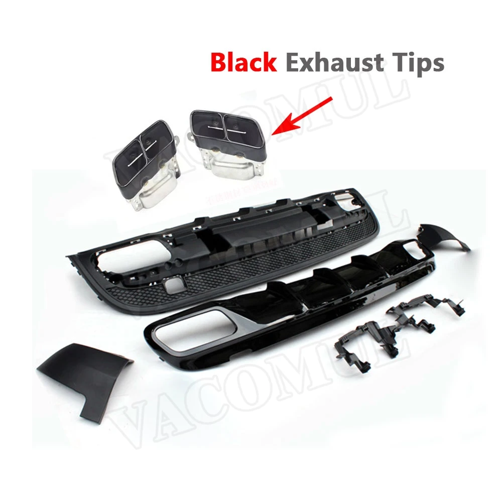 with Black exhaust Для X456 задний диффузор губ планки с 4 Выпускной советы для Benz GLA класса X156 GLA45 Спорт- ABS задний бампер Hugger - Цвет: with Black exhaust
