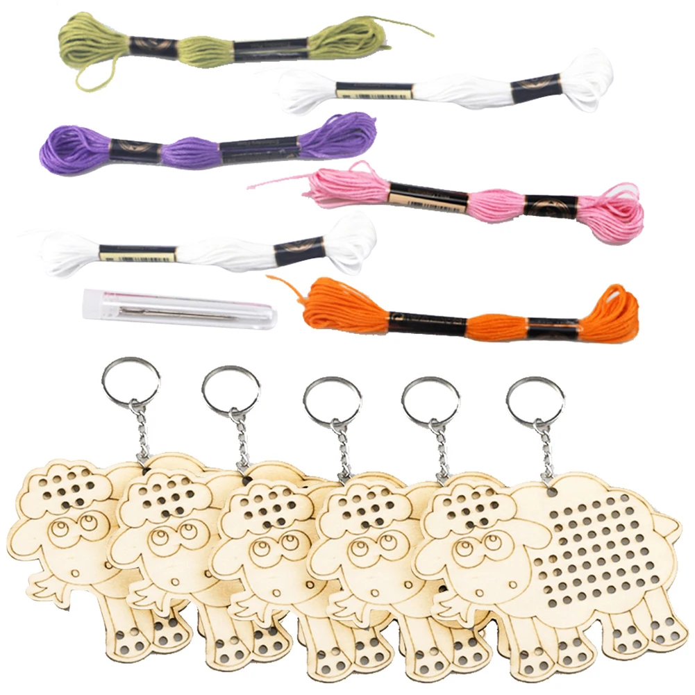 5 шт Милый Мультфильм Деревянная овца крестиком DIY брелок ремесло подарок|Поделки
