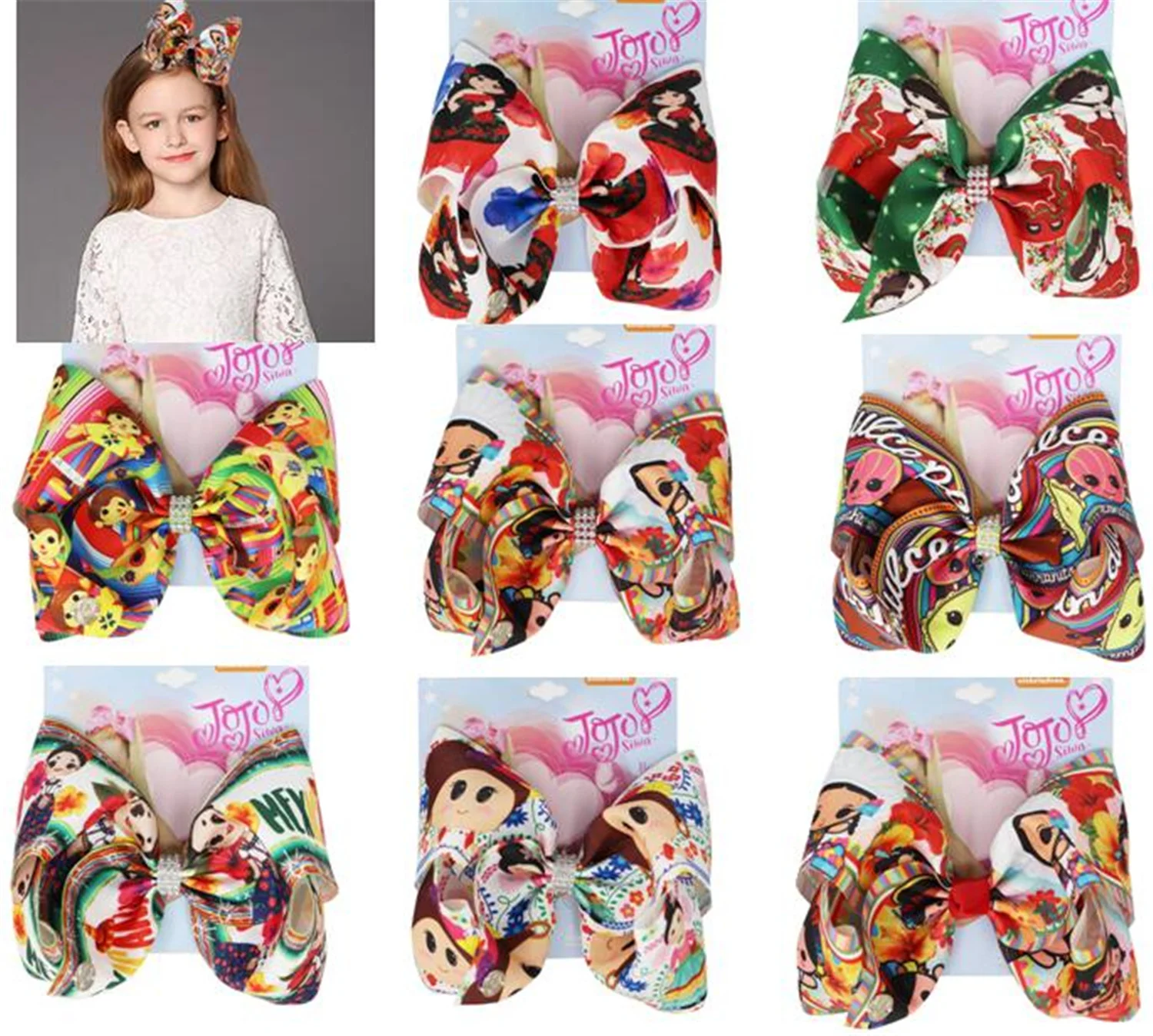 

2021 NEW Cartoon girl print ribbon bowknot 7inch hair Bow Hair Clip Handmade FOR KIDS GIRLS Hair Clips Hair Accessories 12pcs/