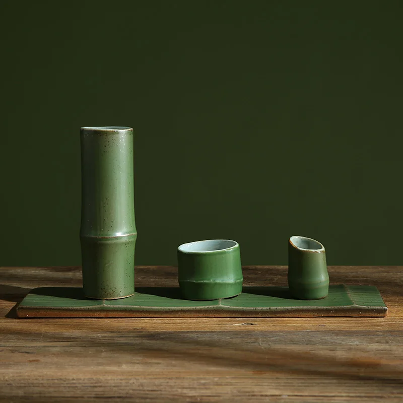 

Creative Ceramic Bamboo Wine Glass Green Bamboo Tea Cup Chinese Household Green Bamboo Pipe Flower Ware Flower Arrangement