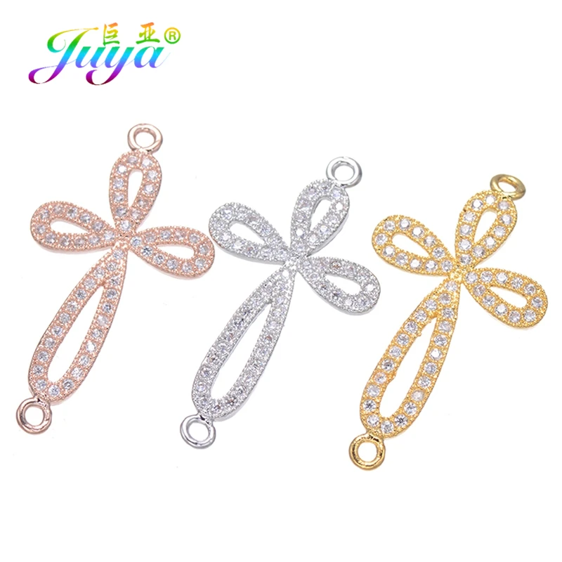 Juya Handmade Religious Jewelry Supplies Micro Pave Zircon Cross Connectors Accessories For Women Men Christian Making | Украшения и
