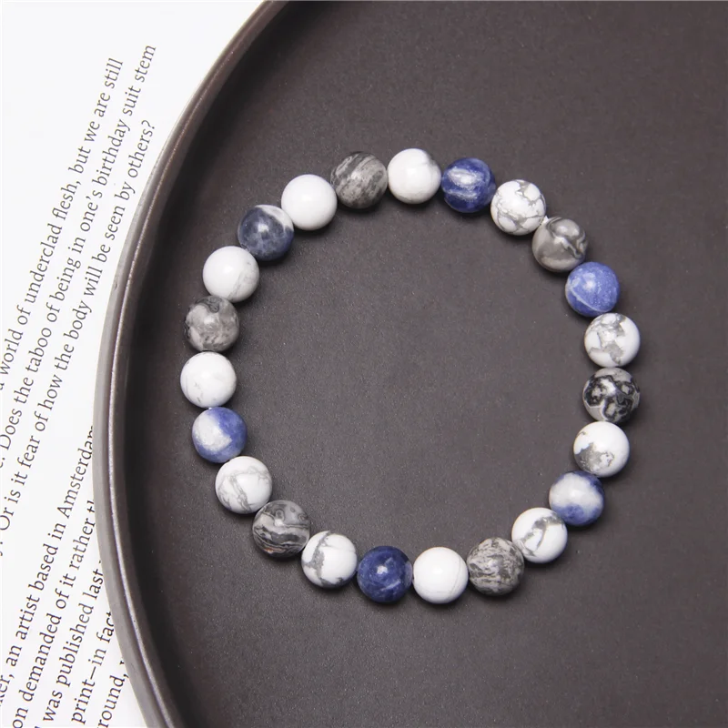 

Natural Chakra Bracelets Women Balance Energy 8 mm Howlite Tiger Eye Stone Bead Bracelet For Men Vintage Elastic Pulsera Jewelry