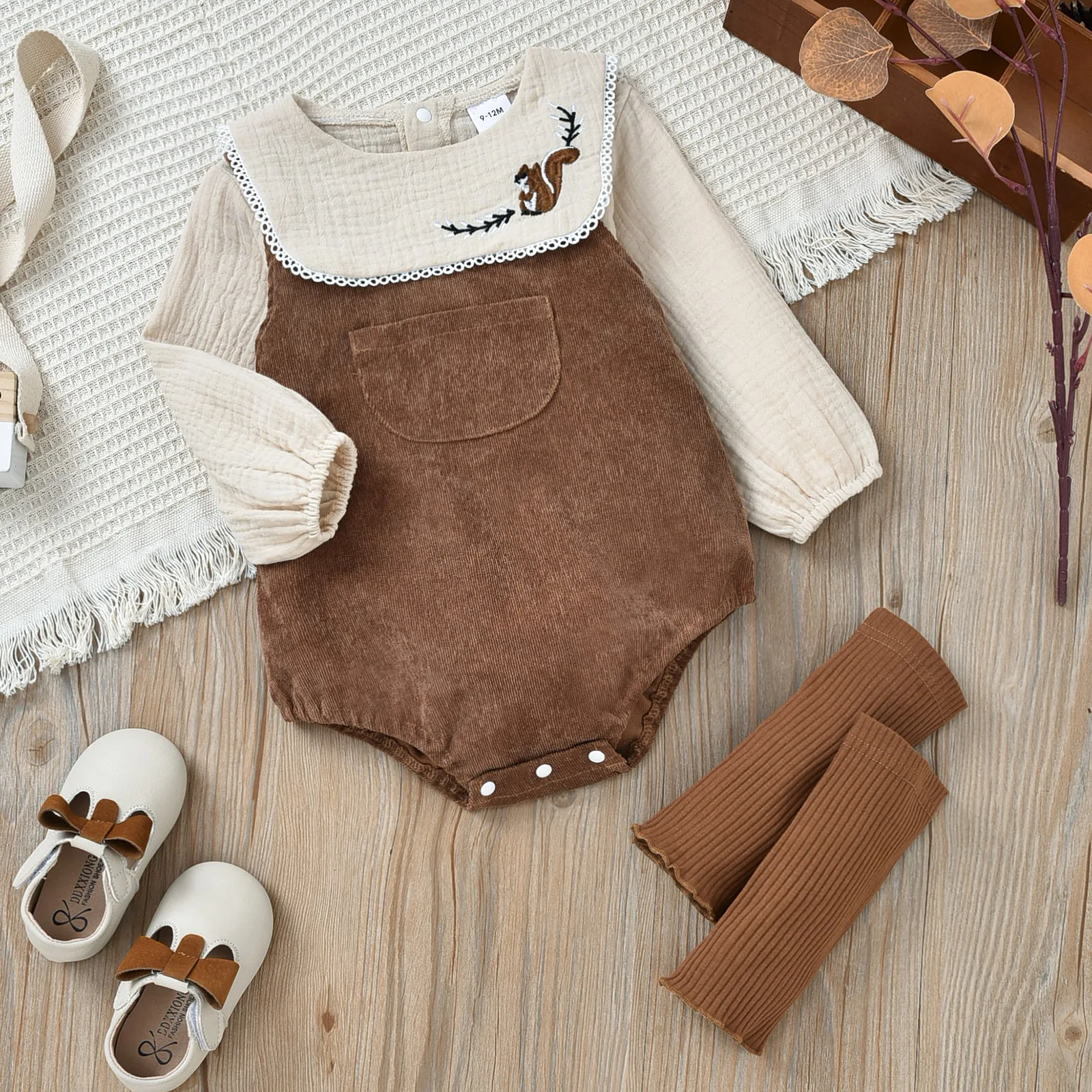 

0-18M Baby Girl Clothes Set Fall Newborn Baby 3 Months Clothing Top + Button Pocket Romper Toddler Girl Outfits Kids Clothes