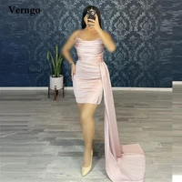 verngo simple pearl pinkgrey satin short prom party dresses strapless pleats mini cocktail dress dubai women formal gown 2021