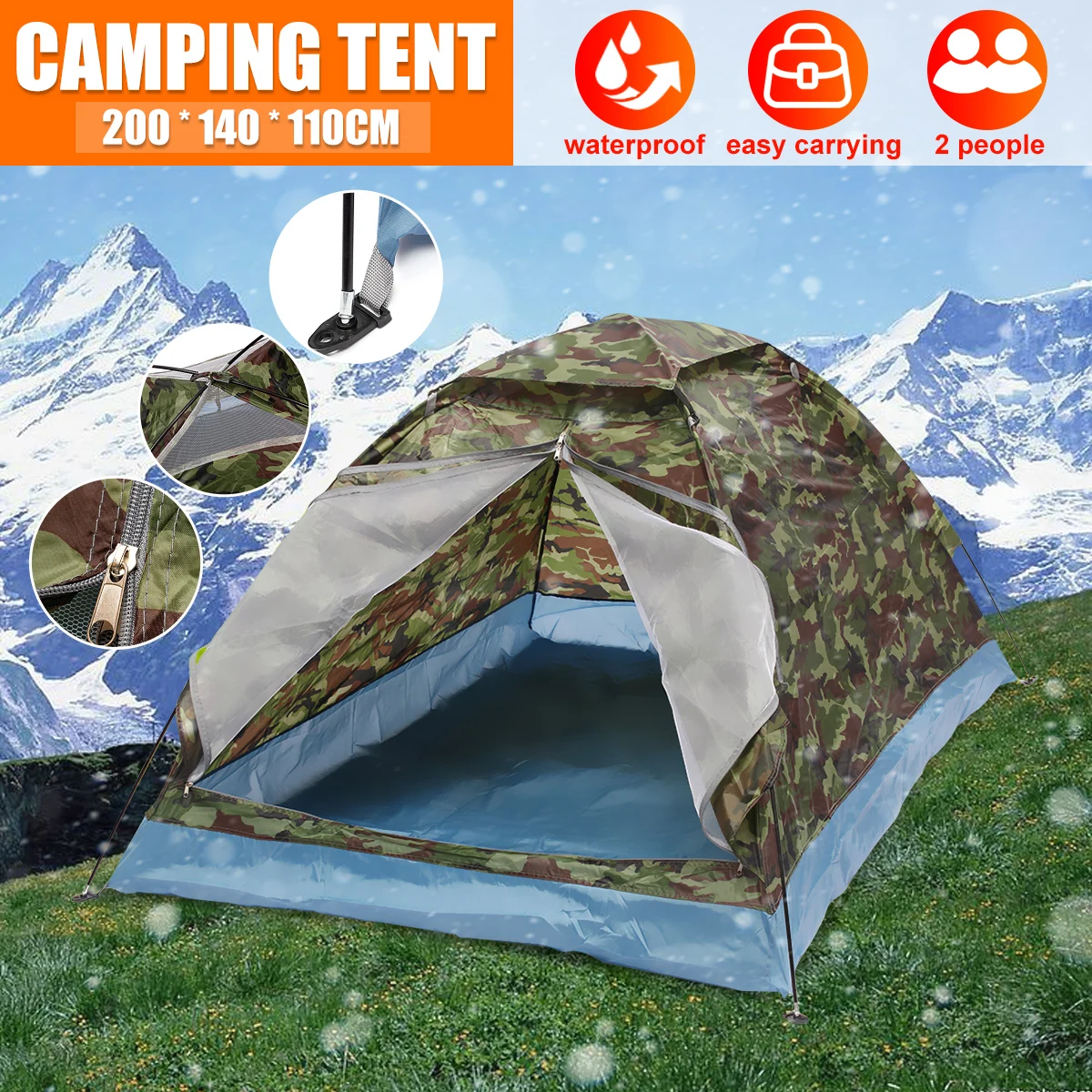 Уличная водонепроницаемая палатка из ткани Оксфорд 200*140*110 см 4 сезона для 2