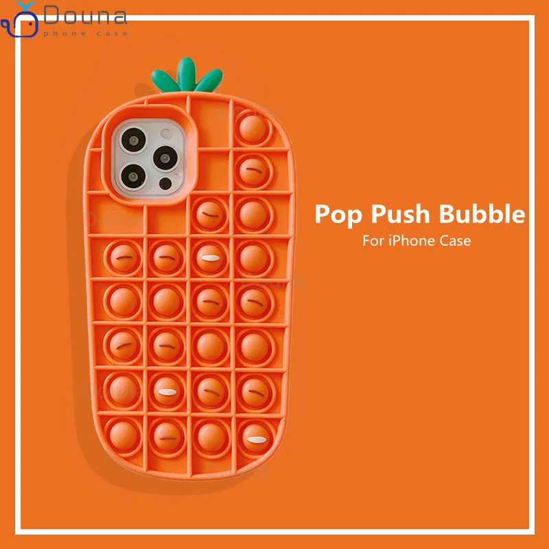 Relieve Stress 3D Carrot Pop Fidget Toys Push Bubble Silicone Beans Case for IPhone 6 6s 7 8 Plus X XR XS 11 12 Pro Max SE Cover