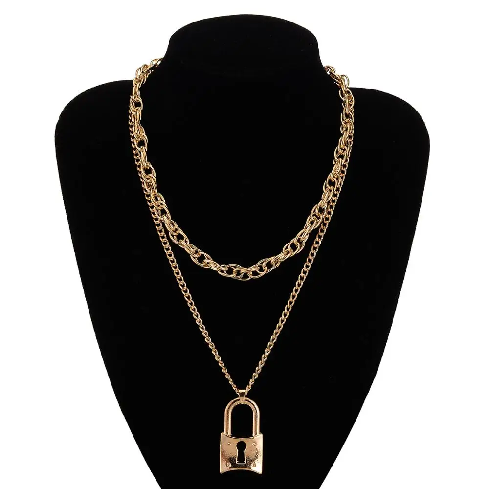 

Punk Hip Hop Necklace Cuban Miami Chunky Twist Chain Neck Collar Jewelry Padlock Lock Pendant Necklace Statement Necklace