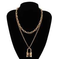 punk hip hop necklace cuban miami chunky twist chain neck collar jewelry padlock lock pendant necklace statement necklace