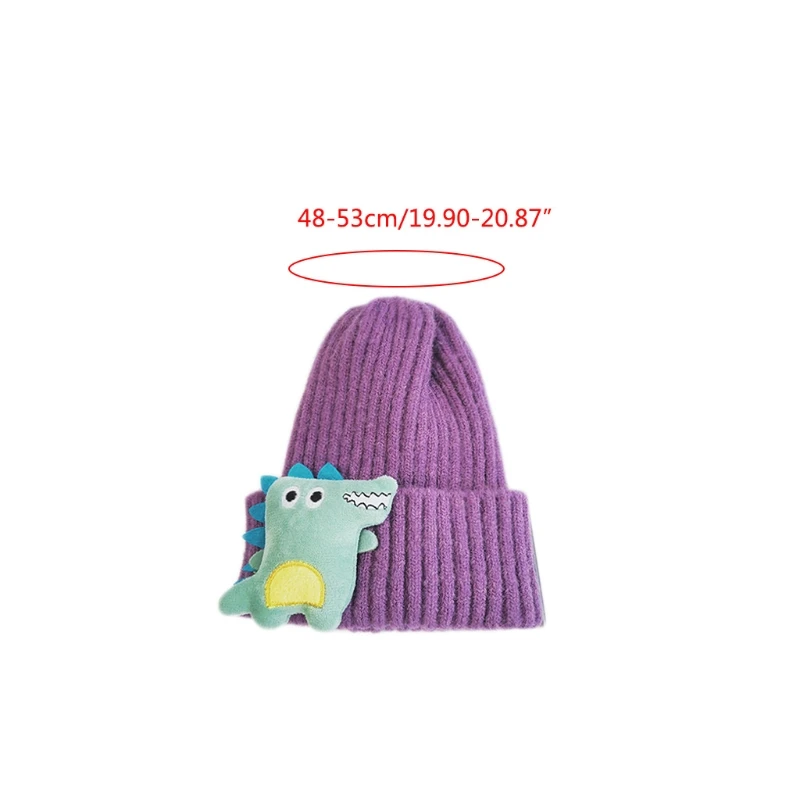 

Winter Cartoon Dinosaur Toddler Kids Baby Beanie Hat Stuffed Toy Ribbed Knitted Solid Color Elastic Cuffed Skull Ear Warmer