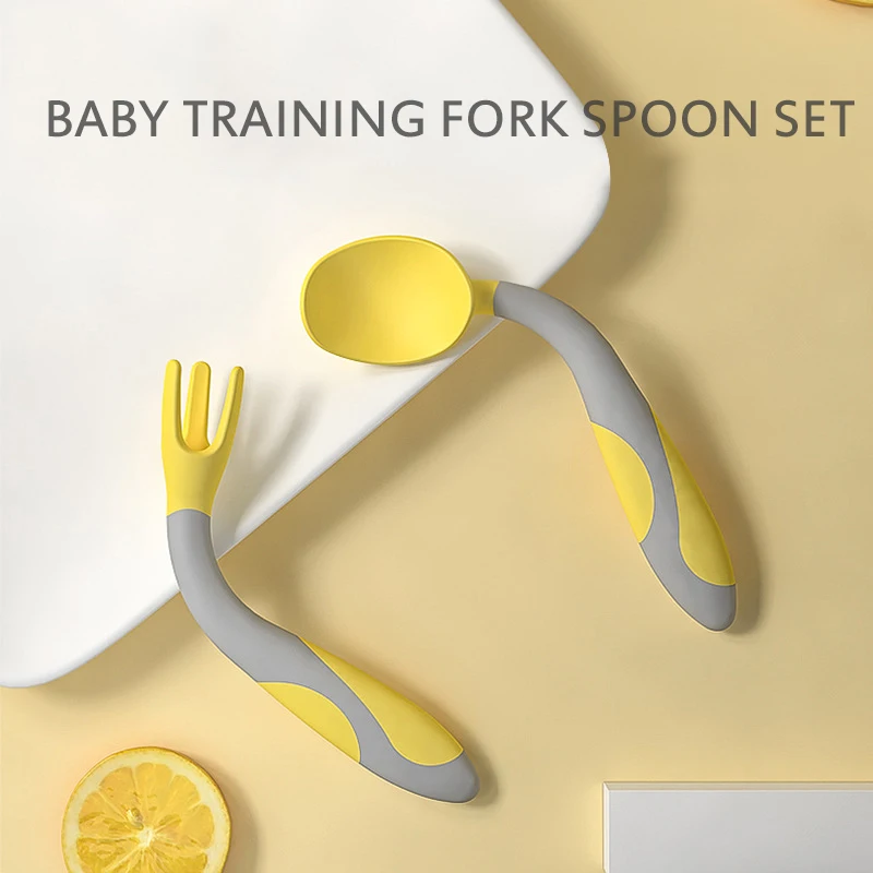 

2Pcs Baby Utensils Set Auxiliary Food Silicone Spoon Fork Baby Learn To Eat Training Bendable Soft Spoon Children Tableware