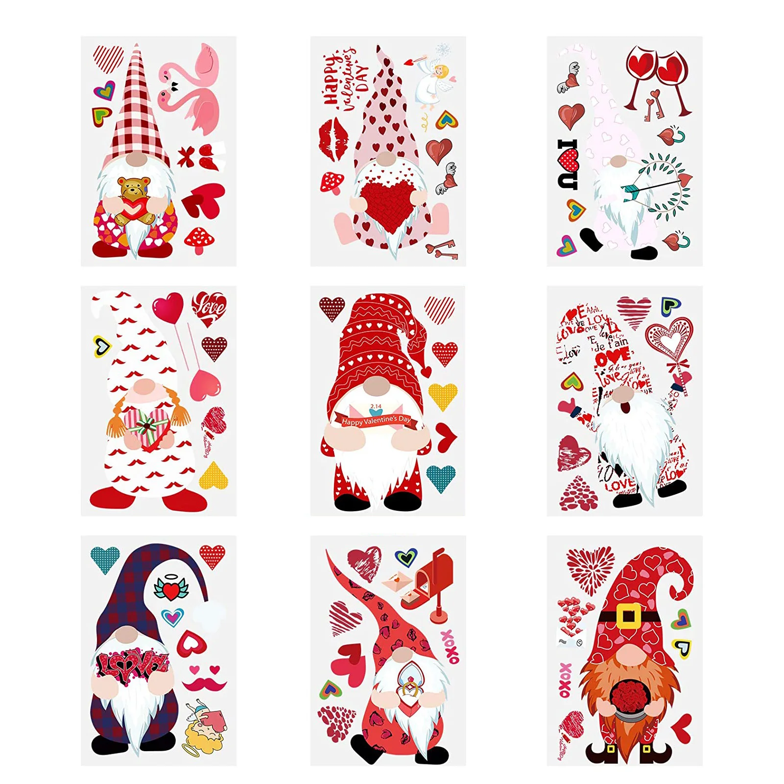 

Home Festival Decor 9PCS Valentine's Day Window Clings Decorations Gnome Door Fridge Stickers Heart Party Supplies for Wedding