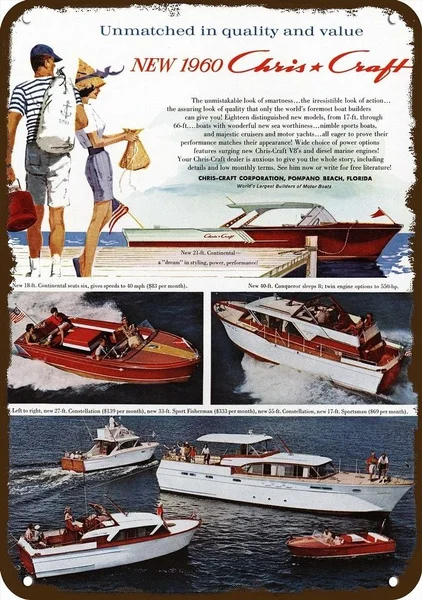 

1960 Chris Craft Wood Boat Vintage Look Metal Sign Constellation & Conqueror