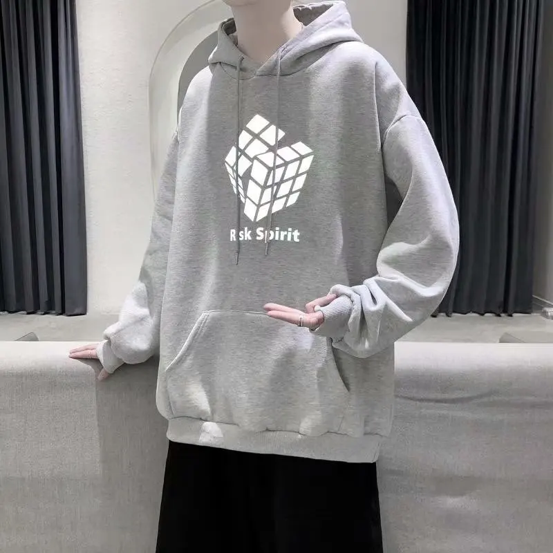 

ZOGAA Loose Hooded Sweatshirt Couple Sweatshirt Spring Men's Trend Colorful Reflective Cube Print Harajuku Street Thicken Jacket