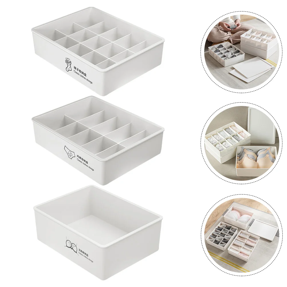 

3pcs Wardrobe Underwear Organizers Plastic Socks Sorting Cases (Light Grey)