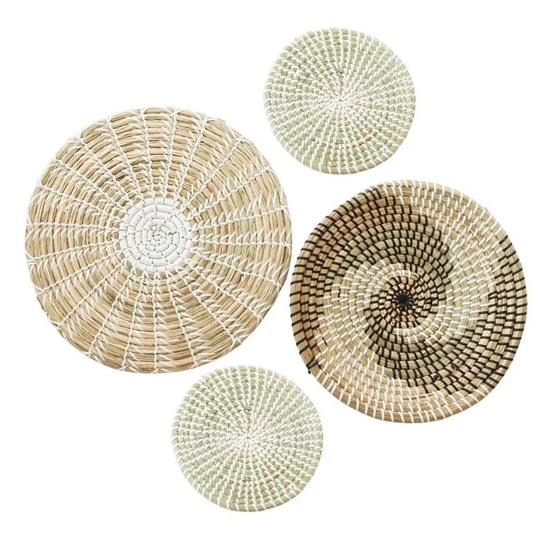 

4 Pcs Wall Basket Decor Boho Of Hanging Woven Wall Basket From Seaweed With Rustic Design, Unique Baskets For Wall