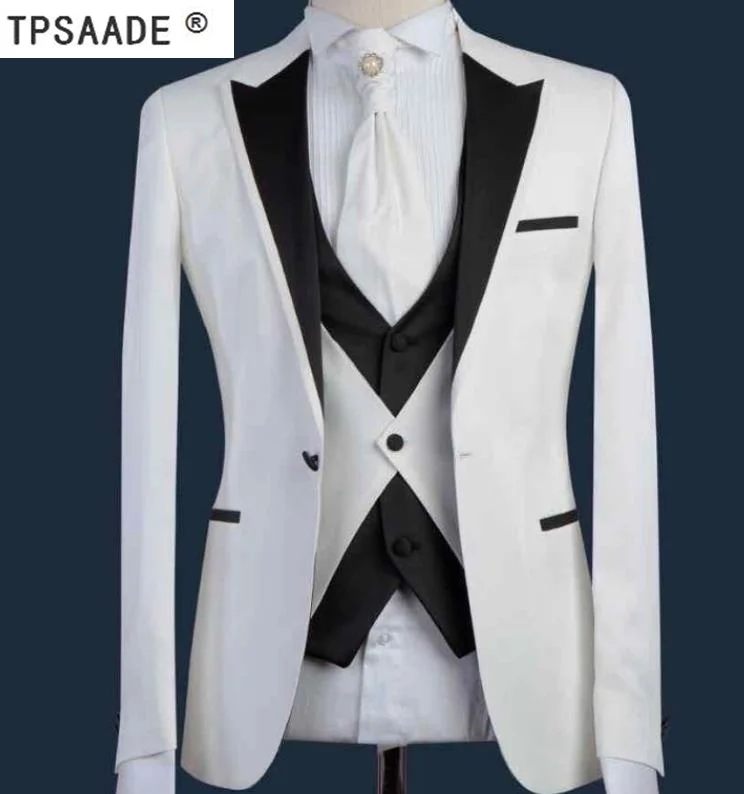 White Black Fashion Terno Masculino Tailor-Made Wedding Prom Party Formal Slim Fit Men Suits (Coat Pant Vest Tie) | Мужская одежда