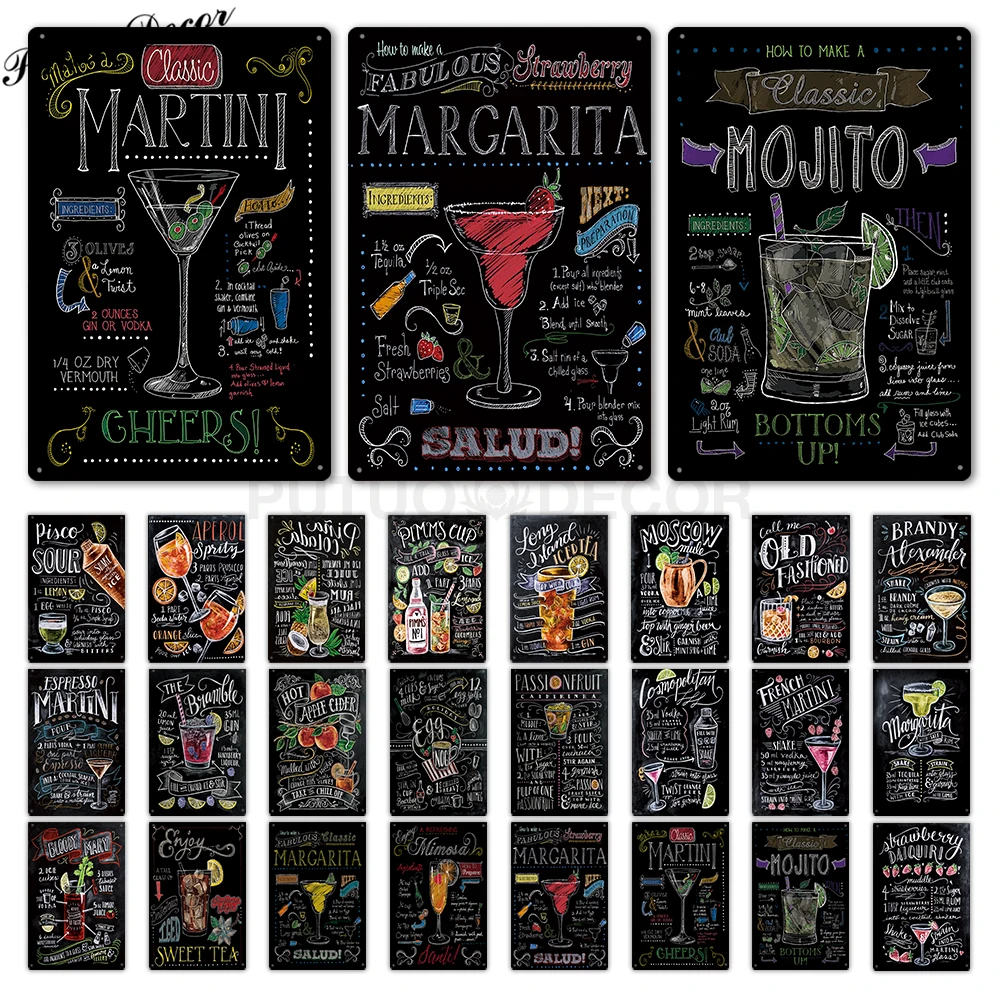 Винтажная металлическая вывеска для коктейлей винтажный Настенный декор бара