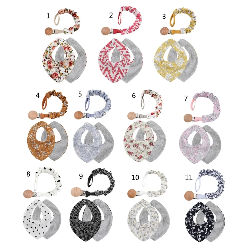 

2Pcs/Set Baby Pacifier Clip Chain Baby Cotton Linen Bib Set Burp Cloths Saliva Towel Perfect Newborn Shower Gift