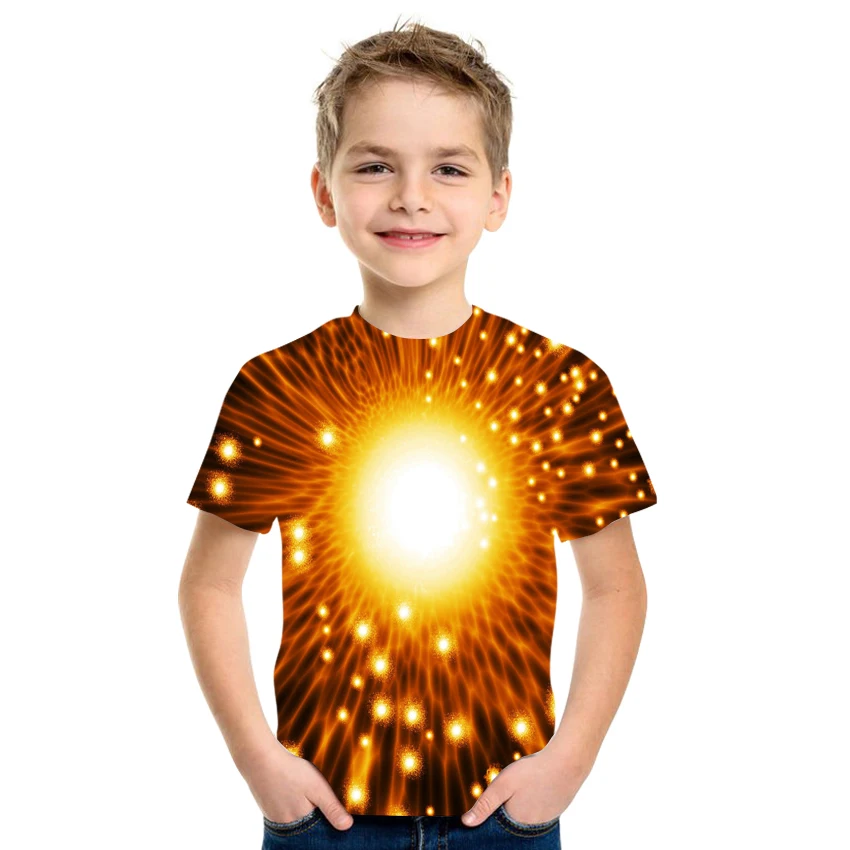 

2021 cool 3D printed T-shirt for boys and girls, three-dimensional pattern loose and comfortable size 4T-16T.