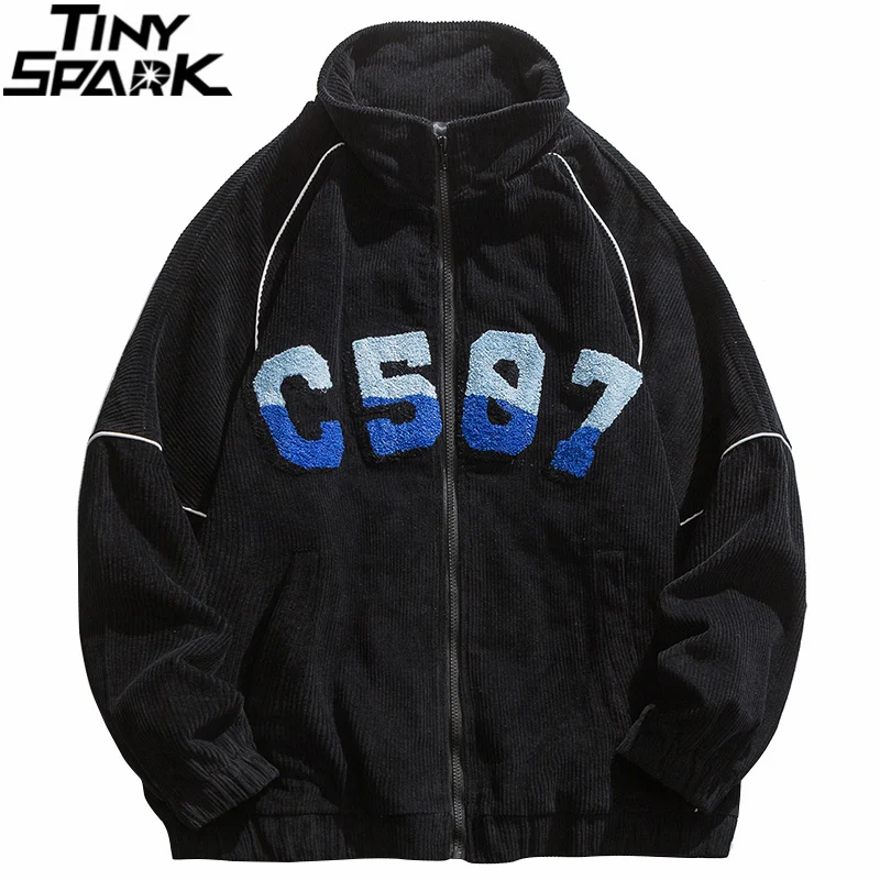 

Hip Hop Streetwear Corduroy Jacket Furry Letter Corduroy Jacket Coat 2021 Men Harajuku Cotton Casual Jacket Coat Autumn Outwear