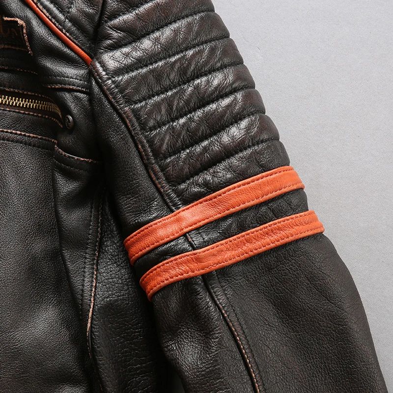 

Leather Men Genuine Jacket 3D Skull Motorcycle Biker Cowhide Jackets Rider Coat Male Free Fast Shipping