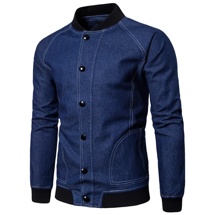 

Новая мужская джинсовая куртка однобортная приталенная куртка с воротником-стойкой Высококачественная ковбойская куртка Модные мужские д...