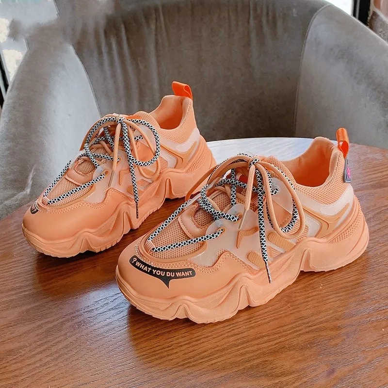 

Женские Дизайнерские кроссовки, повседневная обувь на платформе, на шнуровке, массивные, желтые, 40