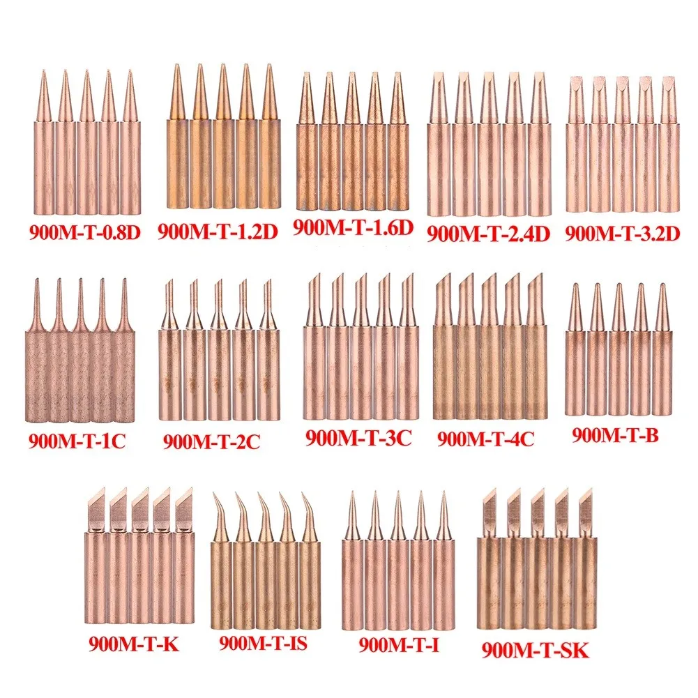 

5pcs 900M-T Copper Soldering Iron Tips Lead Free Welding Nozzle Inner 4mm Outer 6mm Lower Temperature Soldering Machine Parts