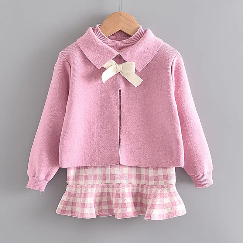 

2021 New Spring Knit Toddler Girls Clothes Set Kids Outfit Winter Autumn Clothing Suit Cute Children Knitted Sweater And Skirt