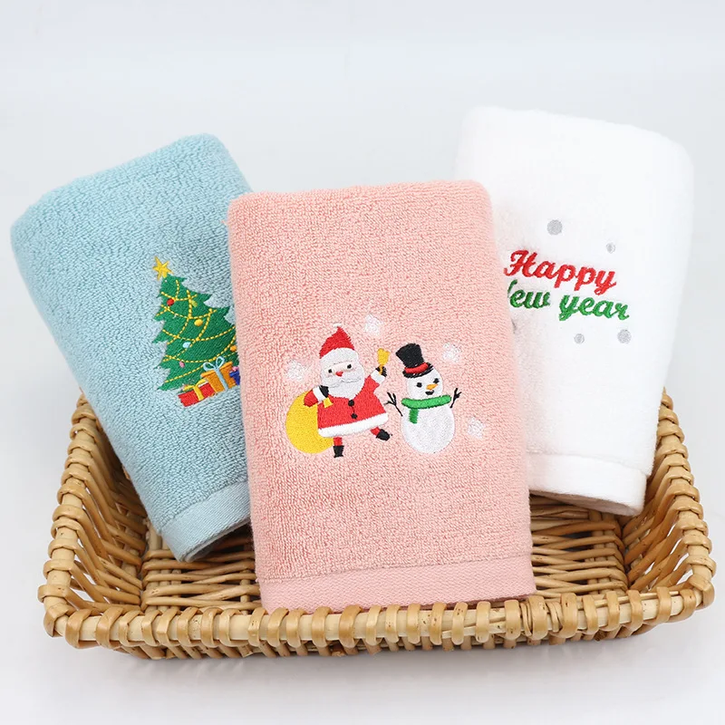 

Decorative Happy New Year Cotton Hand Towel Christmas Towel Gift Embroidered Snowman Santa Claus Towel Kitchen Dish Towels