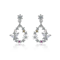 sweet shiny cubic zirconia flower 925 sterling silver female tassel stud earrings promotion jewelry gift women