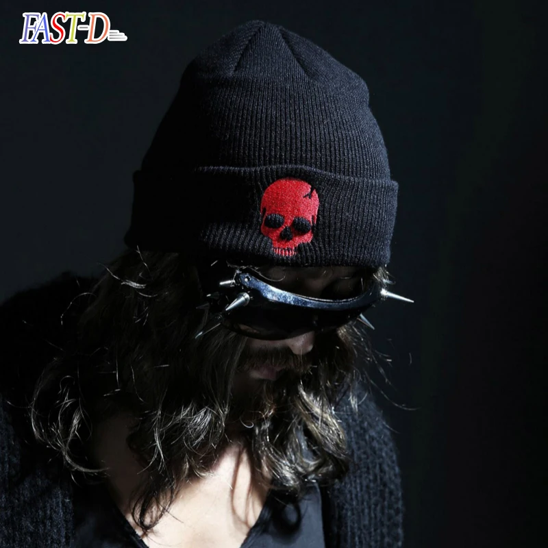 

Unisex Winter Cool Cartoon Skull Print Knitted Windproof Warm Cap Men Women Punk Hip Hop Fashion Black Hat Skullies Beanies Hats