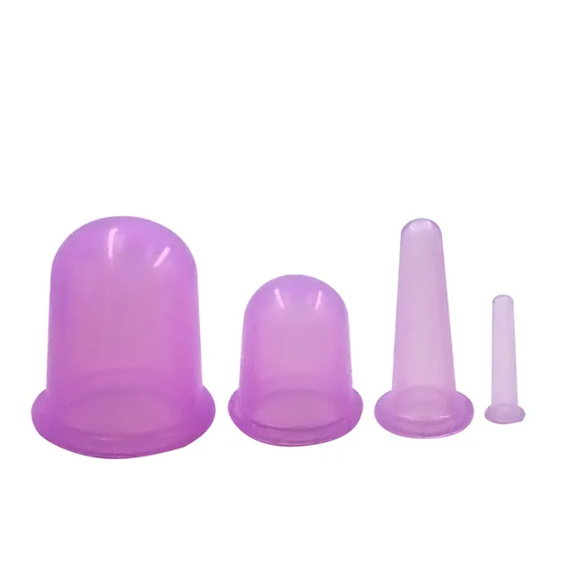 4Sizes Purple 4 цвета силиконовые медицинские банки для терапии тела Набор чашек для лица шеи спины глаз массажный вакуумный банок анти-антицеллюлитный массажер присоска для здоровья - Цвет: 4Sizes Purple