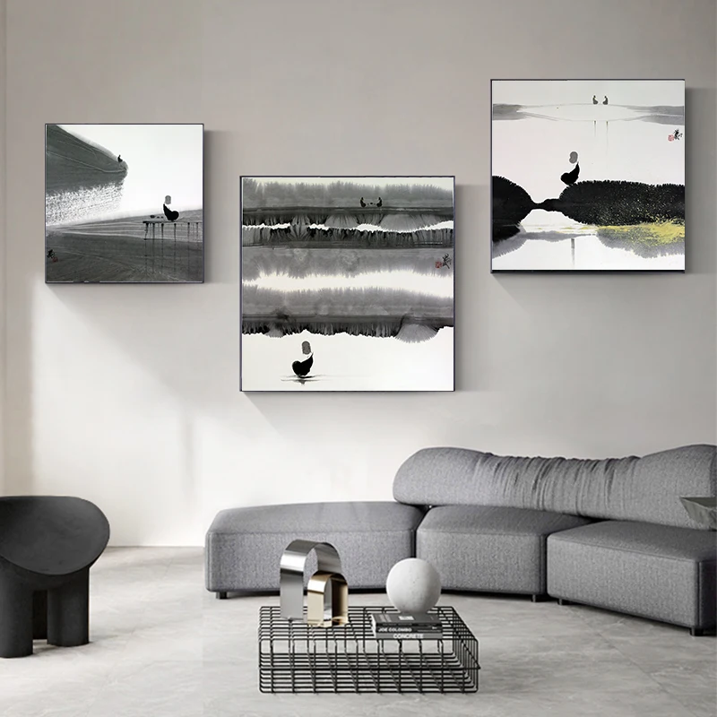 Стильная чернильная живопись в стиле Zen пейзаж плакаты и фотообои картина будды