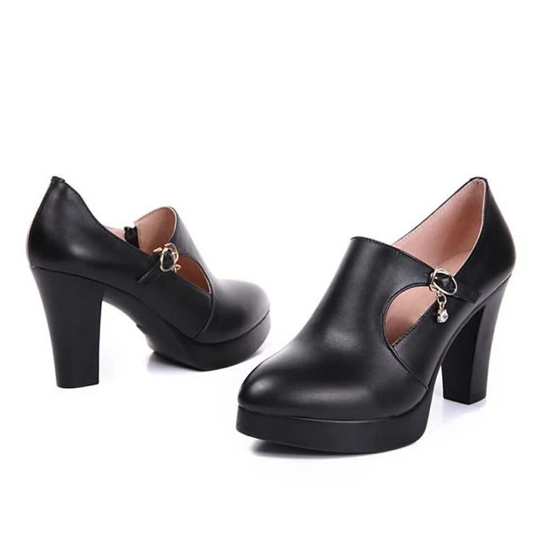 

CEYANEAO 2019 Super High Heels Women's Pointed Toe Comfortable Genuine Leather Office Work Black Pumps Plus Size 34-43 E1487