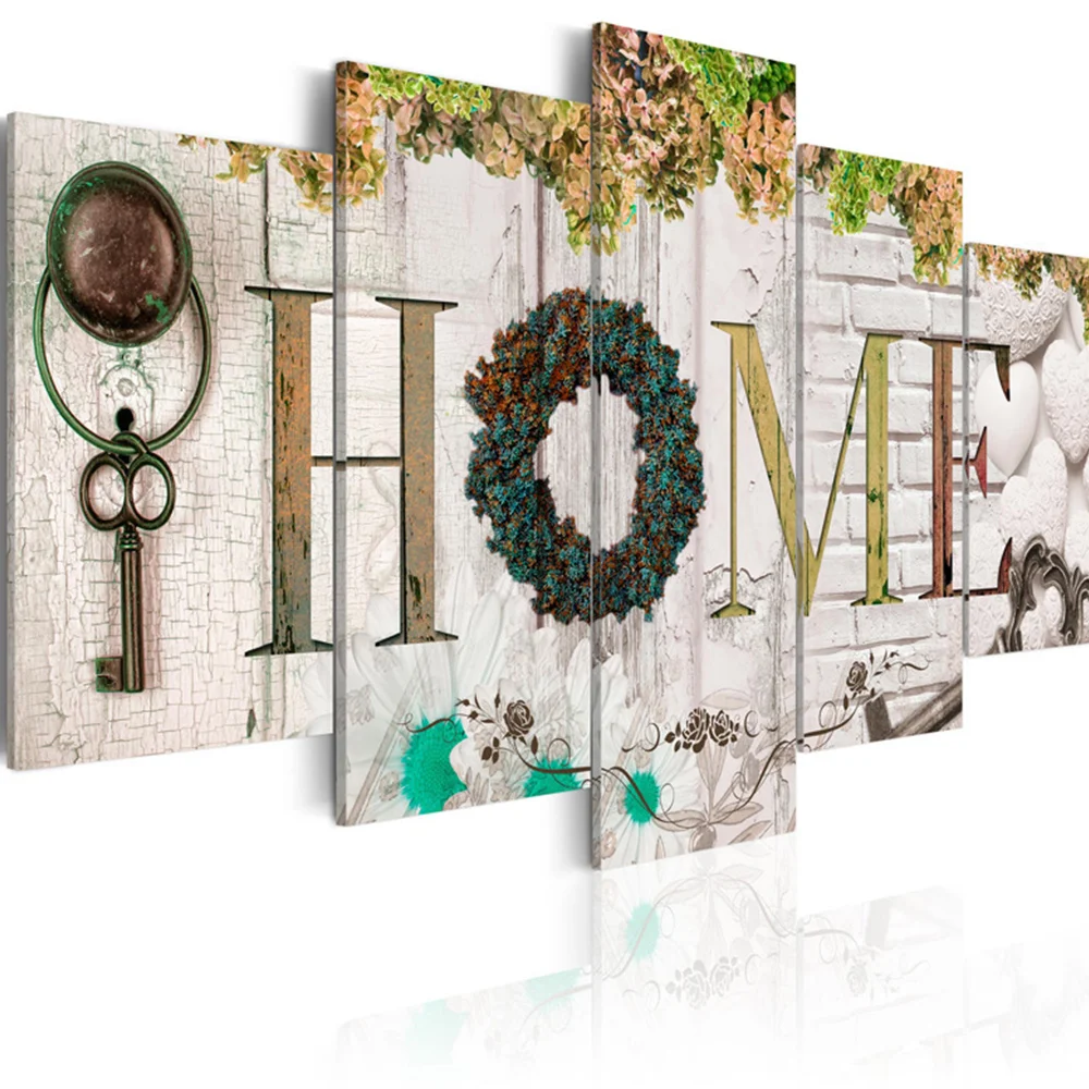 

Wall Painting Five Joint Stitching Flowers Canvas Print Wall Art Picture Modern Unframed Artwork Farmhouse Style