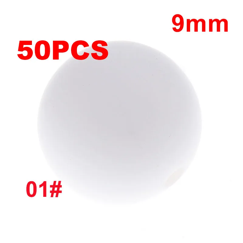 01 White QHBC 50 шт. Силиконовые Круглые Бусины 9 мм Жемчуг Bpa бесплатно жевательные Детские Прорезыватели ожерелье аксессуары цепочка для соски DIY Уход игрушка Kralen - Цвет: 01 White