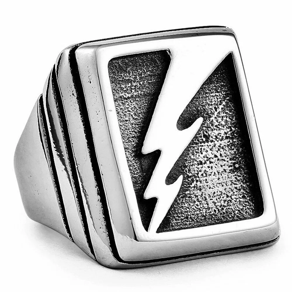 

Stainless Steel Mens Thor Thunder Flash Lightning Bolt Ring Men Size 7-13